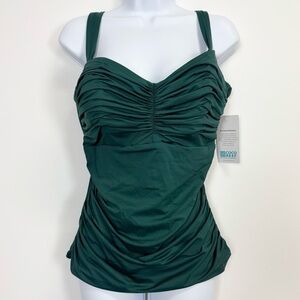 Coco Reef Tankini Top Womens Size 38D Green Ruched Back Tie NWT